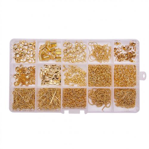 DIY Jewelry Finding Kit, Brass, with Plastic Box & Iron & Zinc Alloy, plated, 15 cells 
