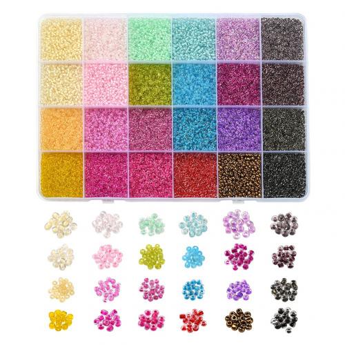 Perles de verre mixte, avec Boîte en plastique, Plat rond, DIY & 24 cellules, plus de couleurs à choisir Environ îte, Vendu par boîte