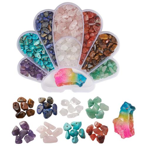 Mixed Gemstone Beads, with Plastic Box, Shell, 9 cells & DIY, mixed colors 