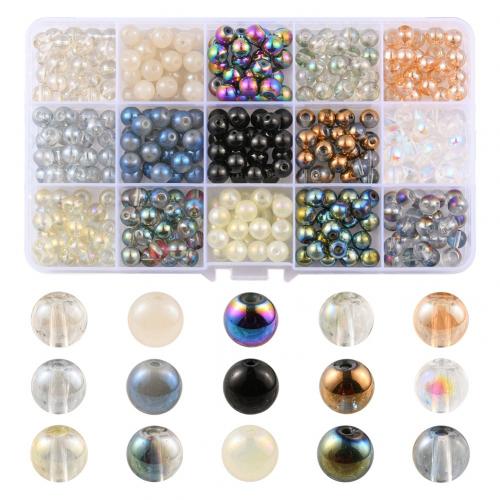 Gemischte Glasperlen, Glas, mit Kunststoff Kasten, rund, DIY & 15 Zellen, gemischte Farben, 190x100x22mm, ca. 345PCs/Box, verkauft von Box