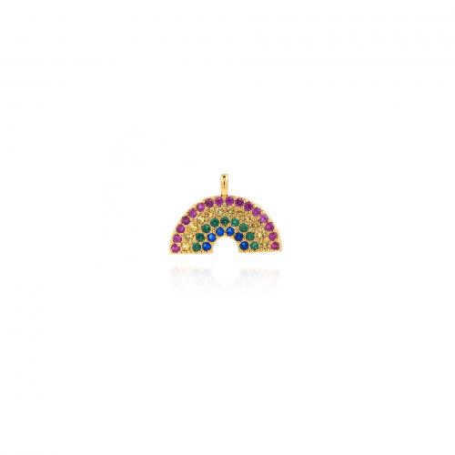 Cubic Zirconia Micro Pave Brass Pendant, Rainbow, gold color plated, DIY & micro pave cubic zirconia, multi-colored 