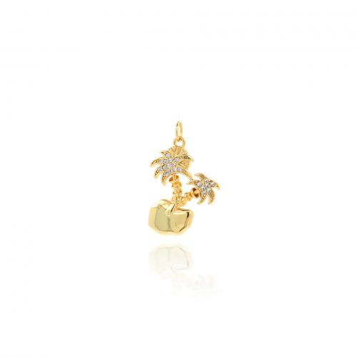 Cubic Zirconia Micro Pave Brass Pendant, Palm Tree, gold color plated, DIY & micro pave cubic zirconia 