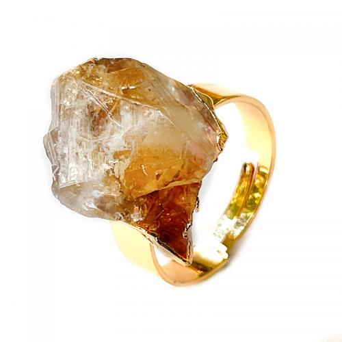 Кварц палец кольцо, Латунь, с Бусины из цитрина, Нерегулярные, плакирован золотом, Регулируемый & ювелирные изделия моды & Женский, желтый, inner ~20mm, продается PC