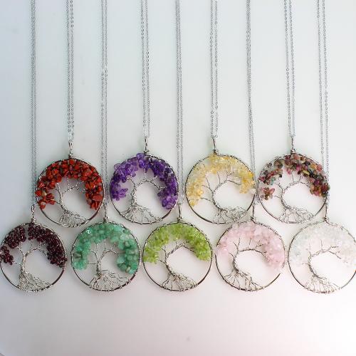 Gemstone Necklaces, Natural Stone, with Brass, Round, silver color plated, fashion jewelry 50mm cm 