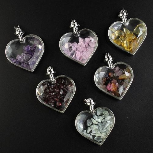 Gemstone Zinc Alloy Pendants, Natural Stone, with Glass & Zinc Alloy, Heart, DIY 