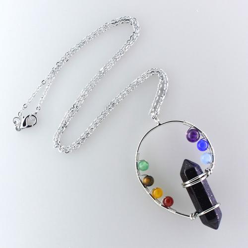 Gemstone Necklaces, Natural Stone, with Rainbow Quartz & Brass, silver color plated, fashion jewelry cm 