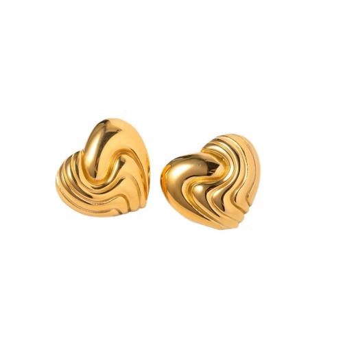 Edelstahl Stud Ohrring, 304 Edelstahl, Herz, 18K vergoldet, Modeschmuck & für Frau, 24.3x27.6mm, verkauft von Paar