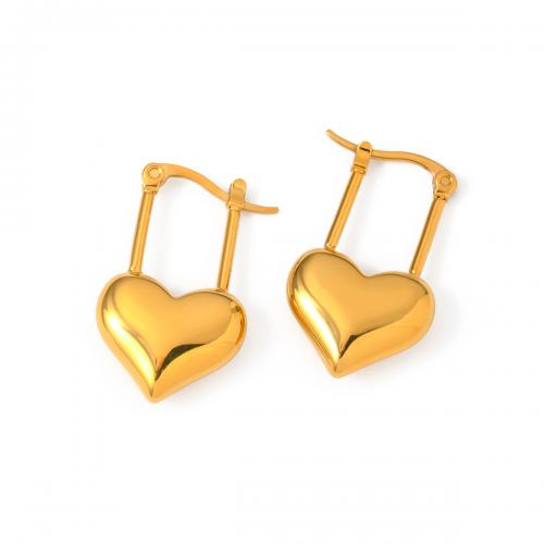 Stainless Steel Leverback Earring, 304 Stainless Steel, Heart, 18K gold plated, fashion jewelry & for woman 