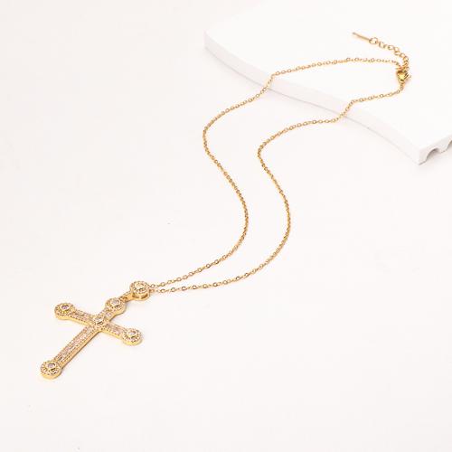 Cubic Zircon Micro Pave Brass Necklace, Cross, plated, micro pave cubic zirconia & for woman, golden Approx 41-50 cm 
