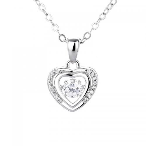 Cubic Zircon Micro Pave Sterling Silver Necklace, 925 Sterling Silver, with 5CM extender chain, Heart, plated, micro pave cubic zirconia & for woman Approx 40 cm 