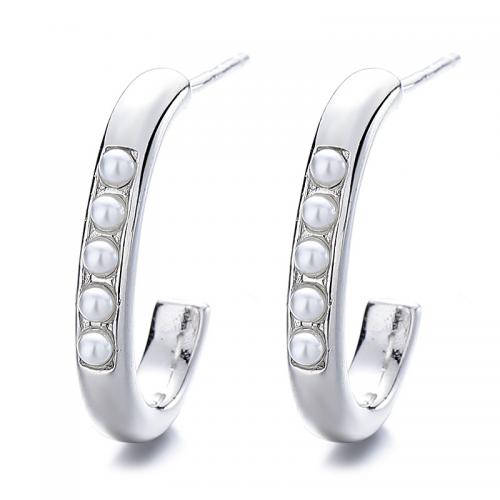 Sterling Silver Stud Earring, 925 Sterling Silver, with Plastic Pearl, plated, for woman 