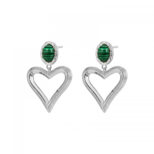 Brass Drop Earring, with turquoise & Malachite, Heart, plated, for woman 