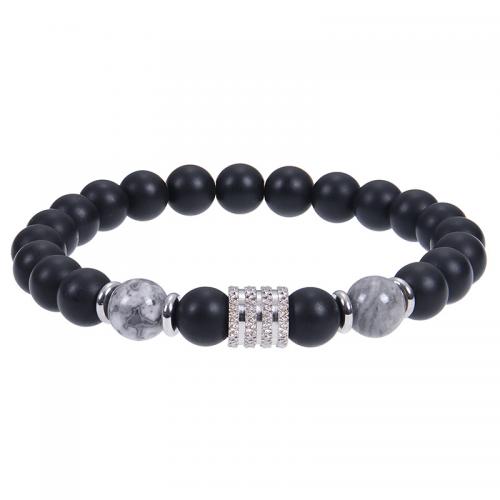 Gemstone Bracelet, with 304 Stainless Steel, Round, handmade & for man Approx 6.6-8.5 Inch 