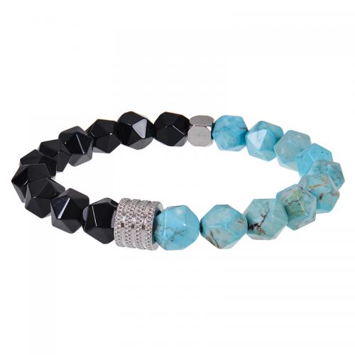 Obsidian Bracelet, with Gemstone & 304 Stainless Steel, Geometrical Pattern, handmade & for man & faceted Approx 7-8.5 Inch 
