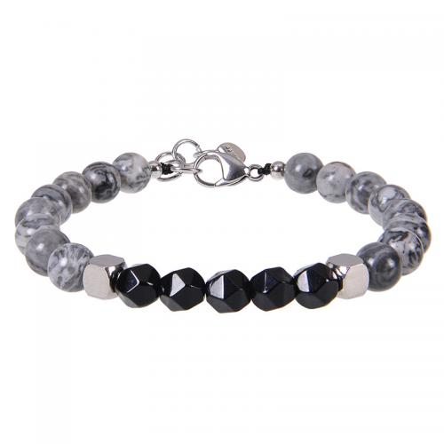 Gemstone Bracelet, with 304 Stainless Steel, handmade & for man & faceted Approx 7-8.3 Inch 