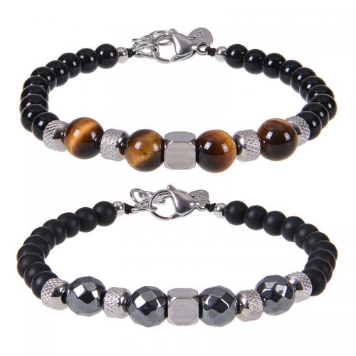 Gemstone Bracelet, with 304 Stainless Steel, handmade & for man Approx 7-8.5 Inch 