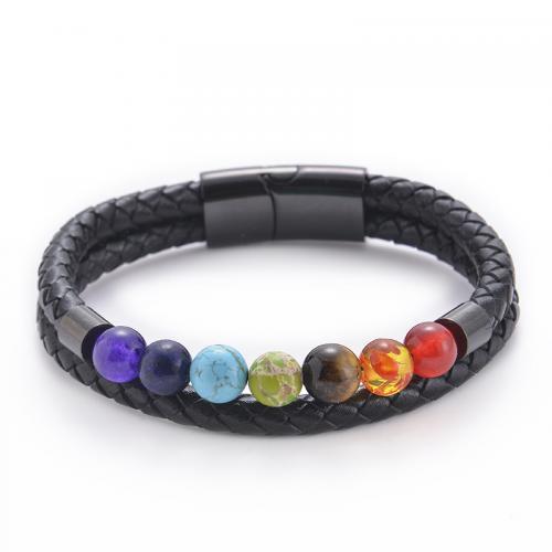 Gemstone Bracelet, with Leather & for man Approx 7-8.5 Inch 