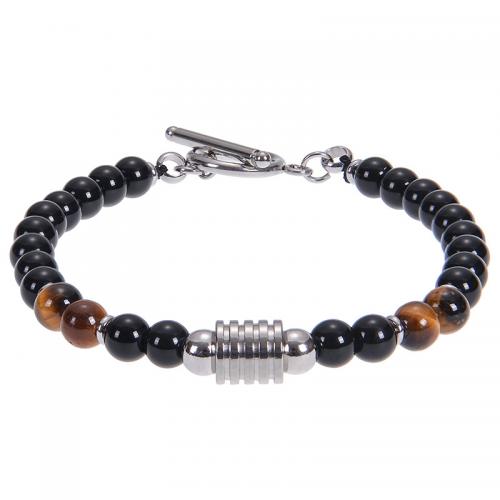 Gemstone Bracelet, with 304 Stainless Steel, handmade & for man Approx 6.6-8.5 Inch 