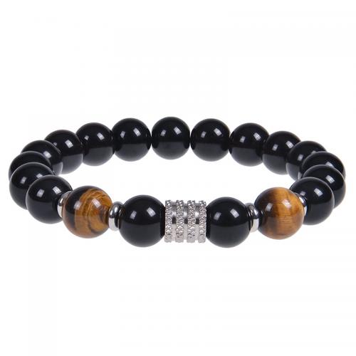 Gemstone Bracelet, with 304 Stainless Steel, Round, handmade & for man Approx 6.6-8.5 Inch 