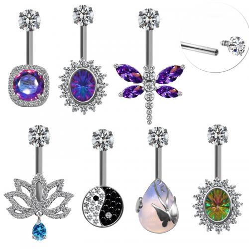Zinc Alloy Belly Ring, with 316L Stainless Steel, plated, Unisex & micro pave cubic zirconia 