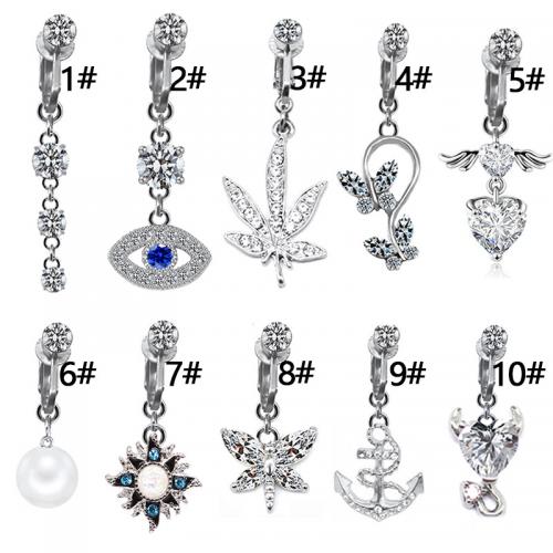 Zinc Alloy Belly Ring, with 316L Stainless Steel, plated, Unisex & micro pave cubic zirconia, belly ring  length 10-35mm [