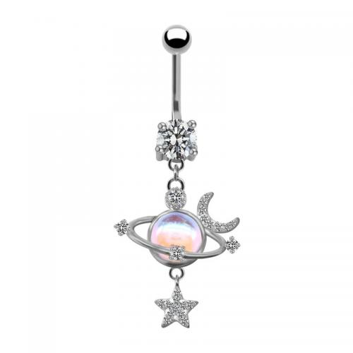 316L Stainless Steel Belly Ring, with Resin & Brass, plated, Unisex & micro pave cubic zirconia 