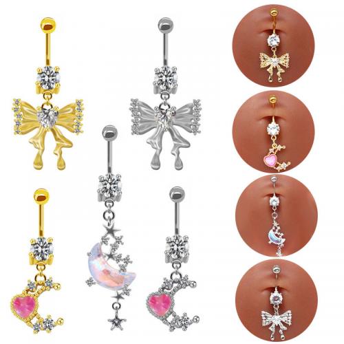 Stainless Steel Belly Ring, 316L Stainless Steel, with Brass, Unisex & micro pave cubic zirconia 