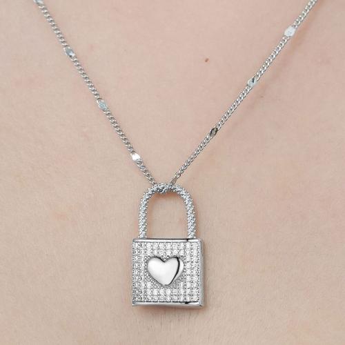 Cubic Zircon Micro Pave Brass Necklace, with Shell, platinum color plated, fashion jewelry & micro pave cubic zirconia & for woman & enamel Approx 45-50 cm 