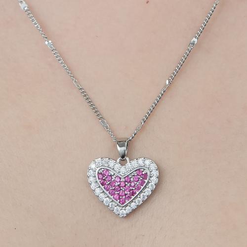 Cubic Zircon Micro Pave Brass Necklace, Heart, platinum color plated, fashion jewelry & micro pave cubic zirconia & for woman & hollow Approx 45-50 cm 