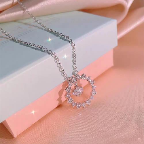 Cubic Zircon Micro Pave Sterling Silver Necklace, 925 Sterling Silver, with 1.97inch extender chain, plated, fashion jewelry & micro pave cubic zirconia & for woman Approx 15.75 Inch 