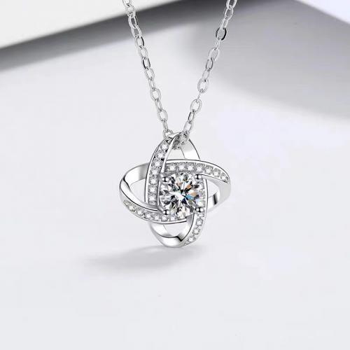 Cubic Zircon Micro Pave Sterling Silver Necklace, 925 Sterling Silver, with 1.97inch extender chain, Four Leaf Clover, plated, fashion jewelry & micro pave cubic zirconia & for woman Approx 15.75 Inch 