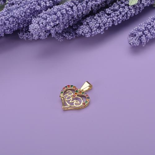 Cubic Zirconia Micro Pave Brass Pendant, Heart, 18K gold plated, DIY & micro pave cubic zirconia 