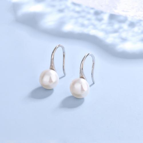 Sterling Silver Stud Earring, 925 Sterling Silver, with Shell Pearl, platinum plated, fashion jewelry & for woman 