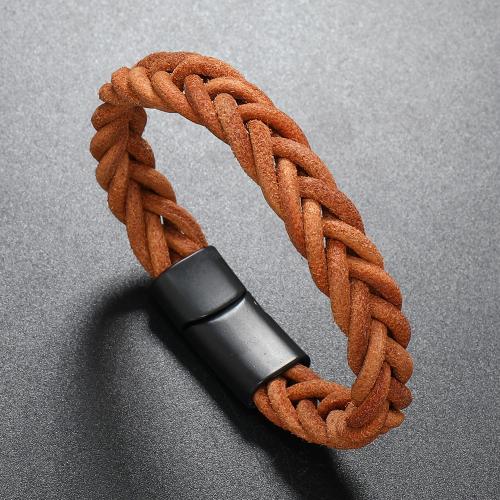 PU Leather Cord Bracelets, Zinc Alloy, with leather cord, handmade, fashion jewelry & for man, camel Approx 21 cm 