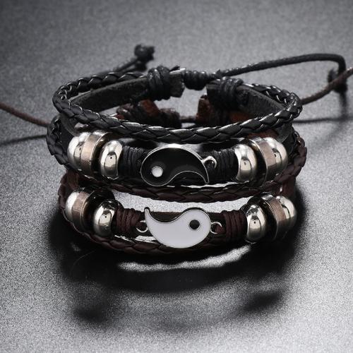 PU Leather Cord Bracelets, Zinc Alloy, with PU Leather, handmade, 2 pieces & fashion jewelry & Unisex 