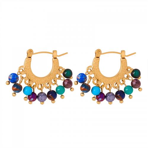 Titan Stahl Ohrringe, Titanstahl, mit Achat, Modeschmuck & für Frau, goldfarben, 21x25mm, verkauft von Paar