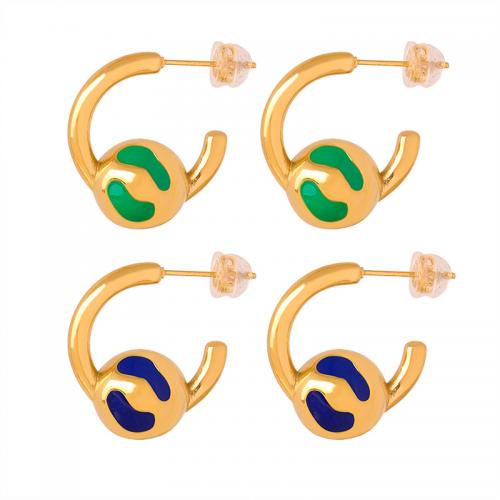 Titan Stahl Ohrringe, Titanstahl, Vakuum-Ionen-Beschichtung, Modeschmuck & für Frau & Emaille, goldfarben, 21x19mm, verkauft von Paar