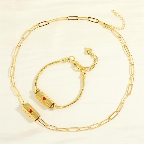 Conjunto de la joya de cobre amarillo, metal, con 5cm extender cadena, chapado en color dorado, diferentes estilos para la opción & para mujer & esmalte, dorado, longitud:aproximado 40 cm, aproximado 22 cm, Vendido por UD