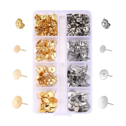 Stainless Steel Earring Stud Component, 304 Stainless Steel, with Plastic Box, Vacuum Ion Plating, DIY, mixed colors 