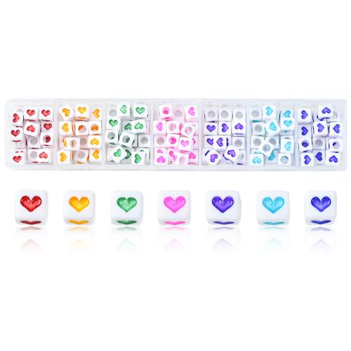 Schmelz Acryl Perlen, mit Kunststoff Kasten, Würfel, DIY & Emaille, gemischte Farben, 155x33x18mm, ca. 175PCs/Box, verkauft von Box