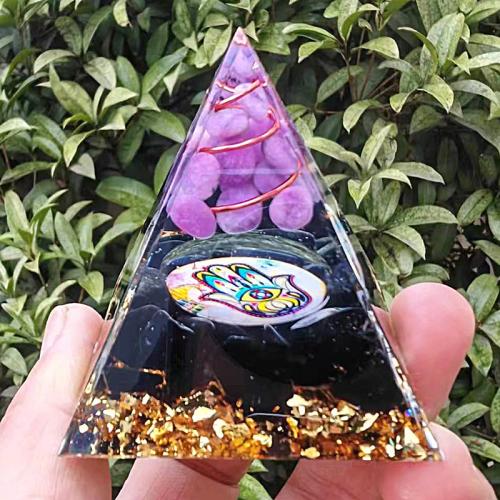 Синтетическая смола Пирамида украшения, с Полудрагоценный камень, пирамида, эпоксидная смола, для дома и офиса & разный размер для выбора, продается PC