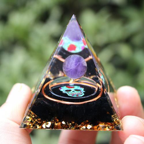 Synthetic Resin Pyramid Decoration, with Gemstone, Pyramidal, epoxy gel, for home and office 
