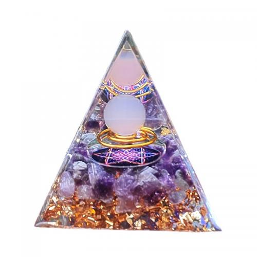 Synthetic Resin Pyramid Decoration, with Gemstone, Pyramidal, epoxy gel, for home and office 