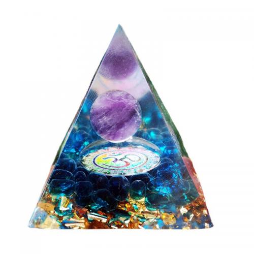Synthetic Resin Pyramid Decoration, with Gemstone & Lampwork, Pyramidal, epoxy gel, for home and office 