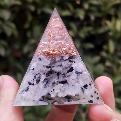 Synthetic Resin Pyramid Decoration, with Gemstone, Pyramidal, epoxy gel, for home and office, 60mm 