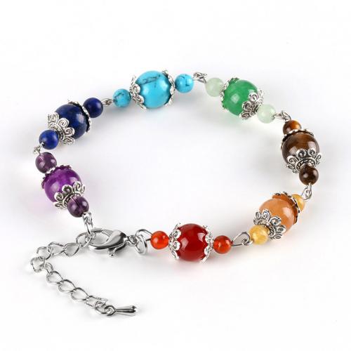Gemstone Bracelets, with Brass, silver color plated, fashion jewelry & for woman, mixed colors Approx 17 cm 