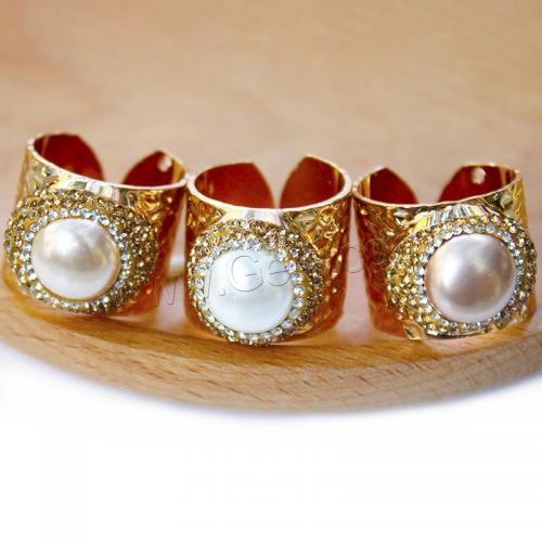 South Sea Shell Finger Ring, Brass, with Shell Pearl, Round, gold color plated, Adjustable & fashion jewelry & for woman & with rhinestone inner ~20mm 