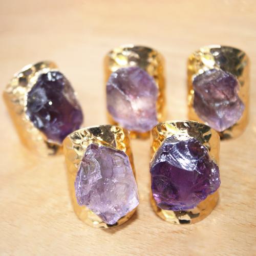 Quartz Finger Ring, Brass, with Amethyst, gold color plated, Adjustable & fashion jewelry & for woman, purple, inner ~20mm 
