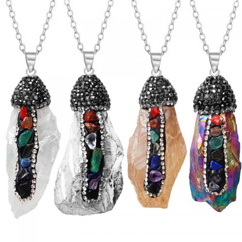 Gemstone Necklaces, Quartz, with Gemstone Chips, silver color plated, DIY & with rhinestone The size of the pendant is about 15-30mm wide and 35-70mm long. 