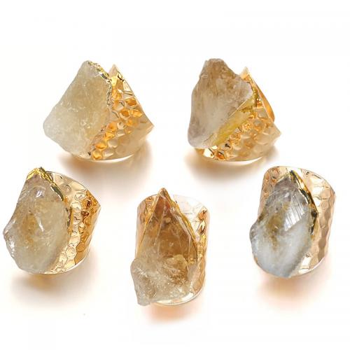 Bague en quartz, perles de citrine, avec laiton, Placage de couleur d'or, Réglable & bijoux de mode, Jaune, inner ~20mm, Vendu par PC